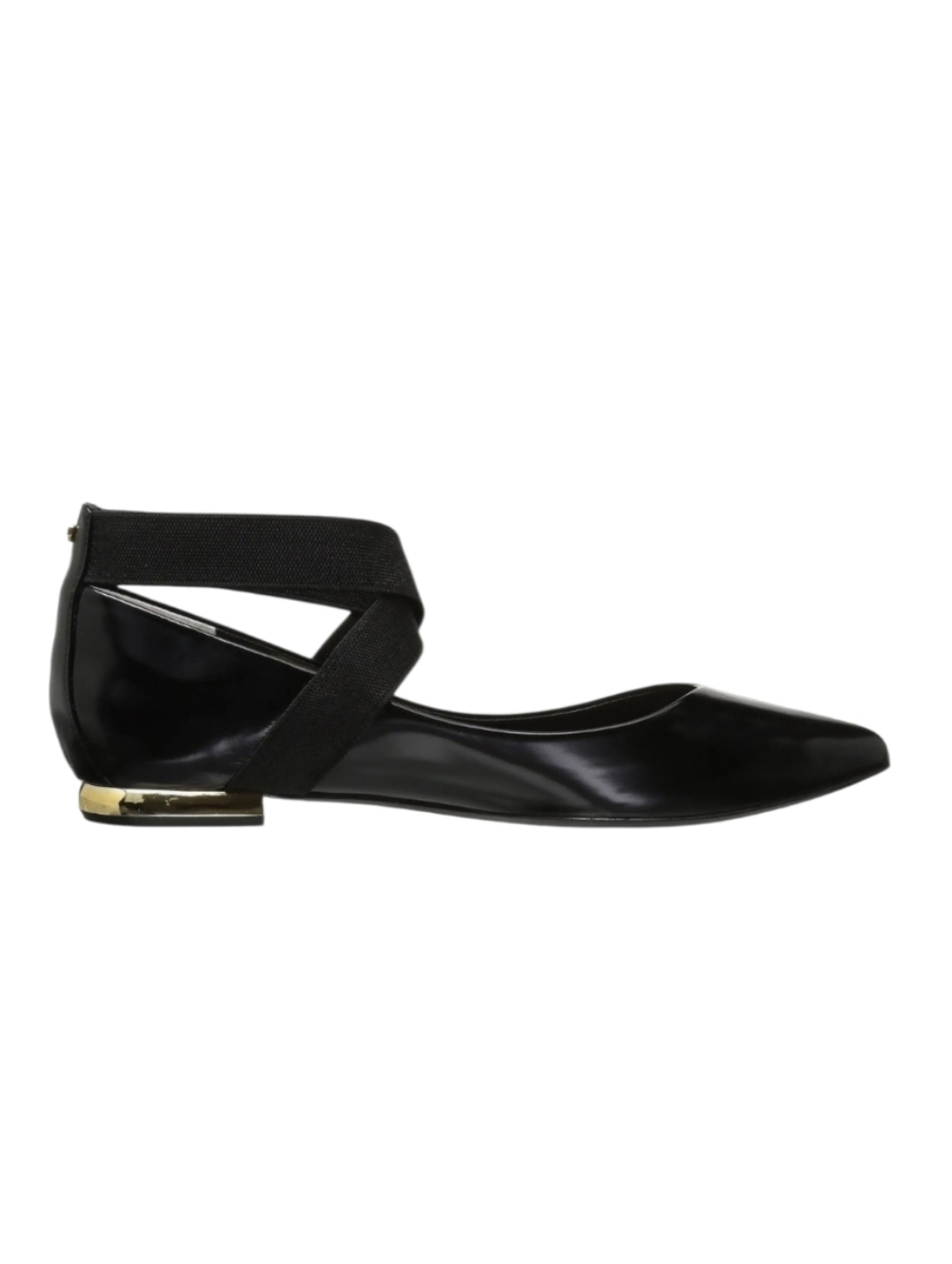 Ted Baker London | Cenchae Cross Strap Black Flats Gold Accented Heel Size 10